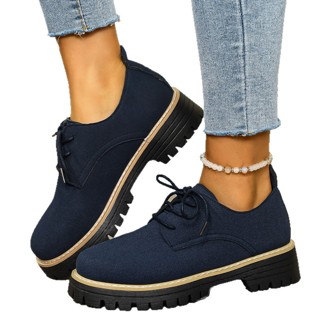 Plus-Size Women's Chunky Heel Lace-Up Business Casual Shoes | Round Toe PU Leather