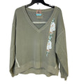 New Hand Printed Womens Medium Floral Stripe V Neck Long Sleeve Sweatshirt