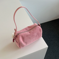 Women's Suede Barrel Tote & Shoulder Bag – Zippered Minimalist Handbag