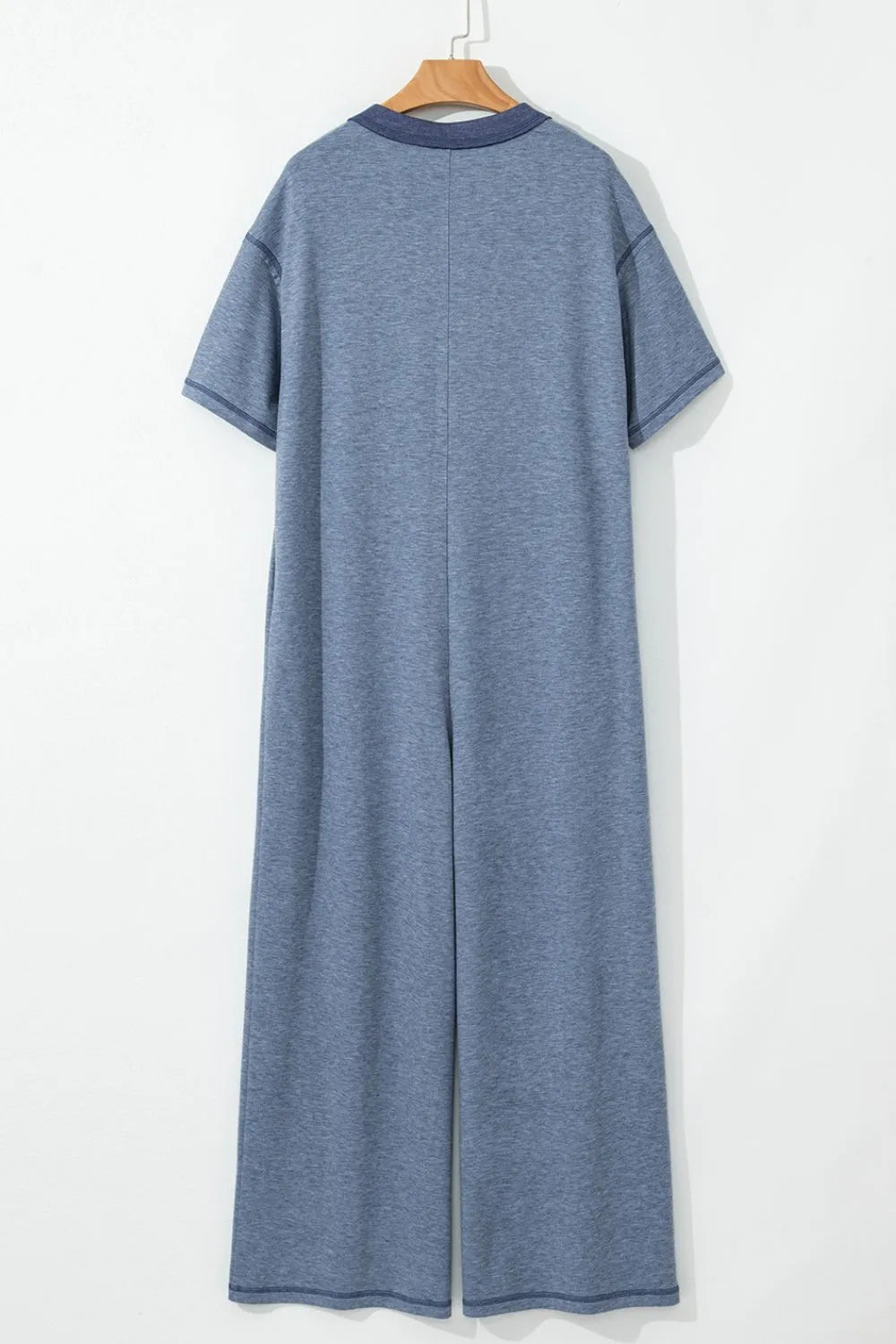 Placket Chest Pockets Short Sleeve Wide Leg Jumpsuit
