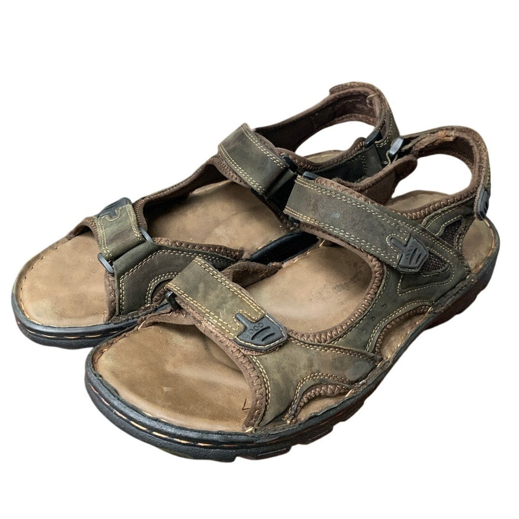 Jousen Mens 13 Brown Sandals Faux Leather Open Toe Hook Loop & Fastener Shoes