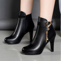 Women's Pointed-Toe Stiletto Boots | PU Leather High Heel Ankle Boots