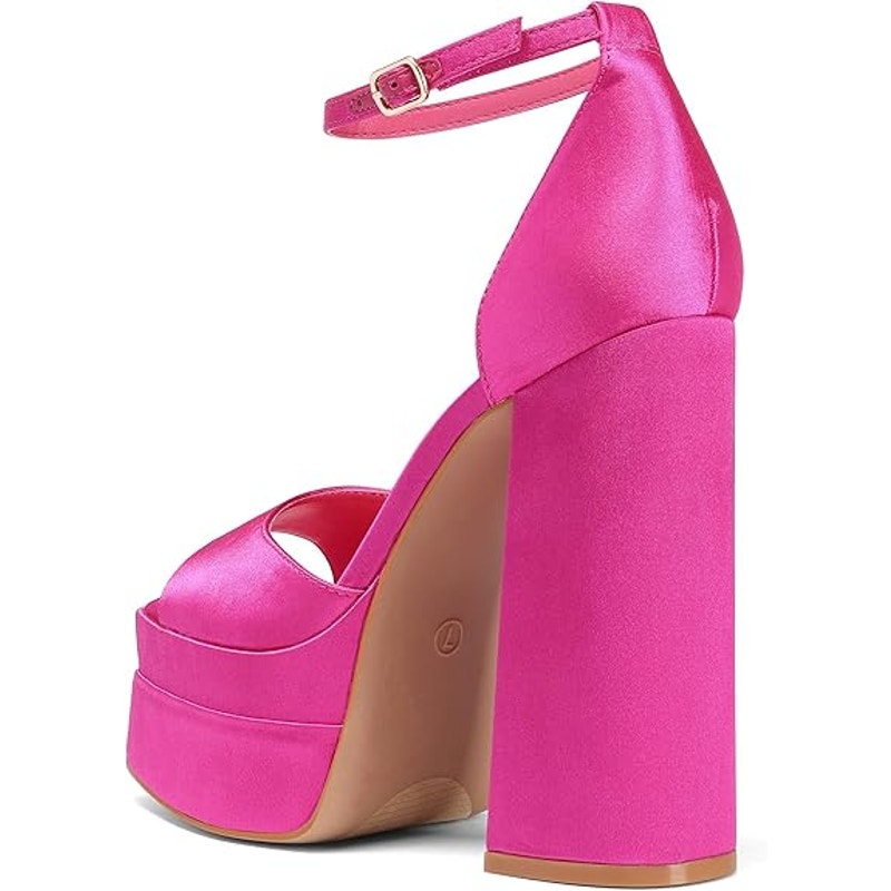 Dream Pairs Womens Size 6.5 Hot Pink 5.5" Platform Chunky Heel Open Toe Shoes