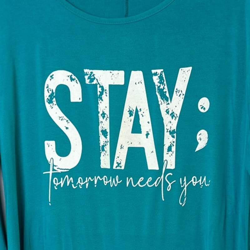 Upcycled Hand Printed Womens 3X Stay Tomorrow Needs You Long Sleeve Tee Shirt