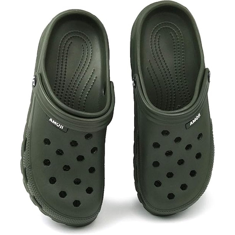 Amoji Mens Size 6 Army Green Clogs Round Toe Sandal Garden Water Shoes
