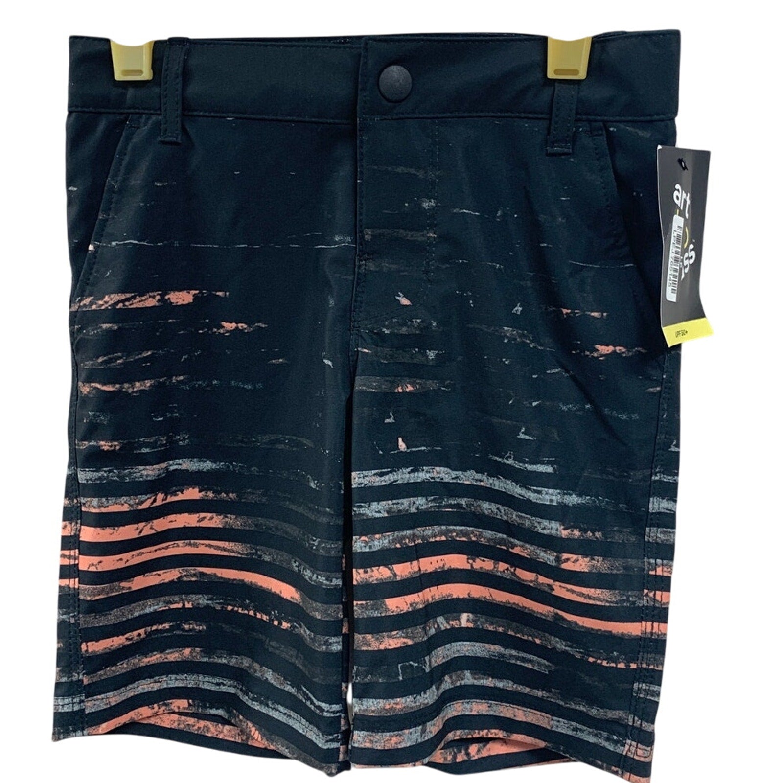 NWT New Art Class Boys Size 4 Black Orange Striped Lined UPF 50+ Swimming Trunks
