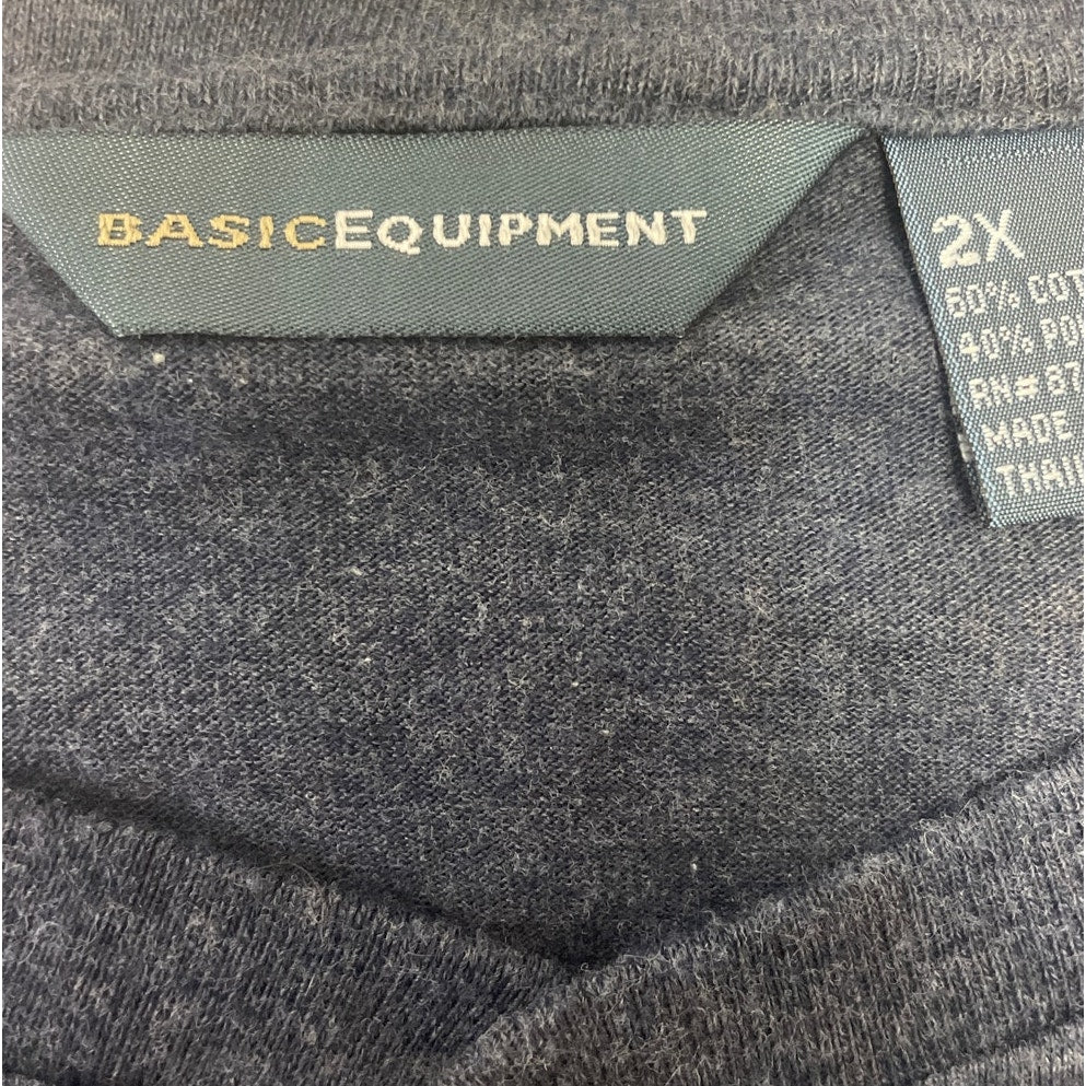 Basic Equipment Mens 2X PolyCotton Striped Short Sleeve Henley Shirt