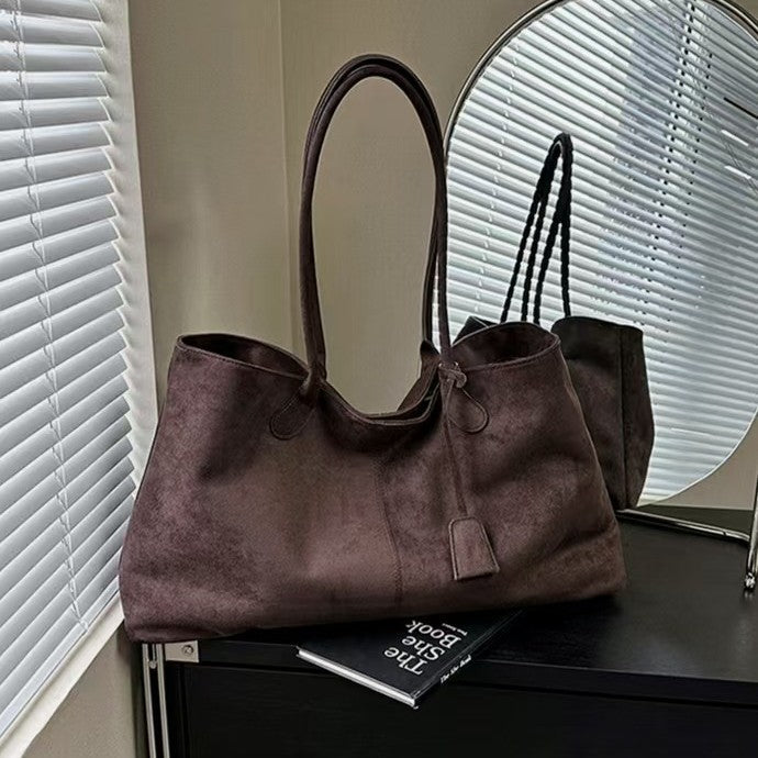 Retro Matte Large-Capacity Tote Bag for Women – Soft Polyester Shoulder Bag