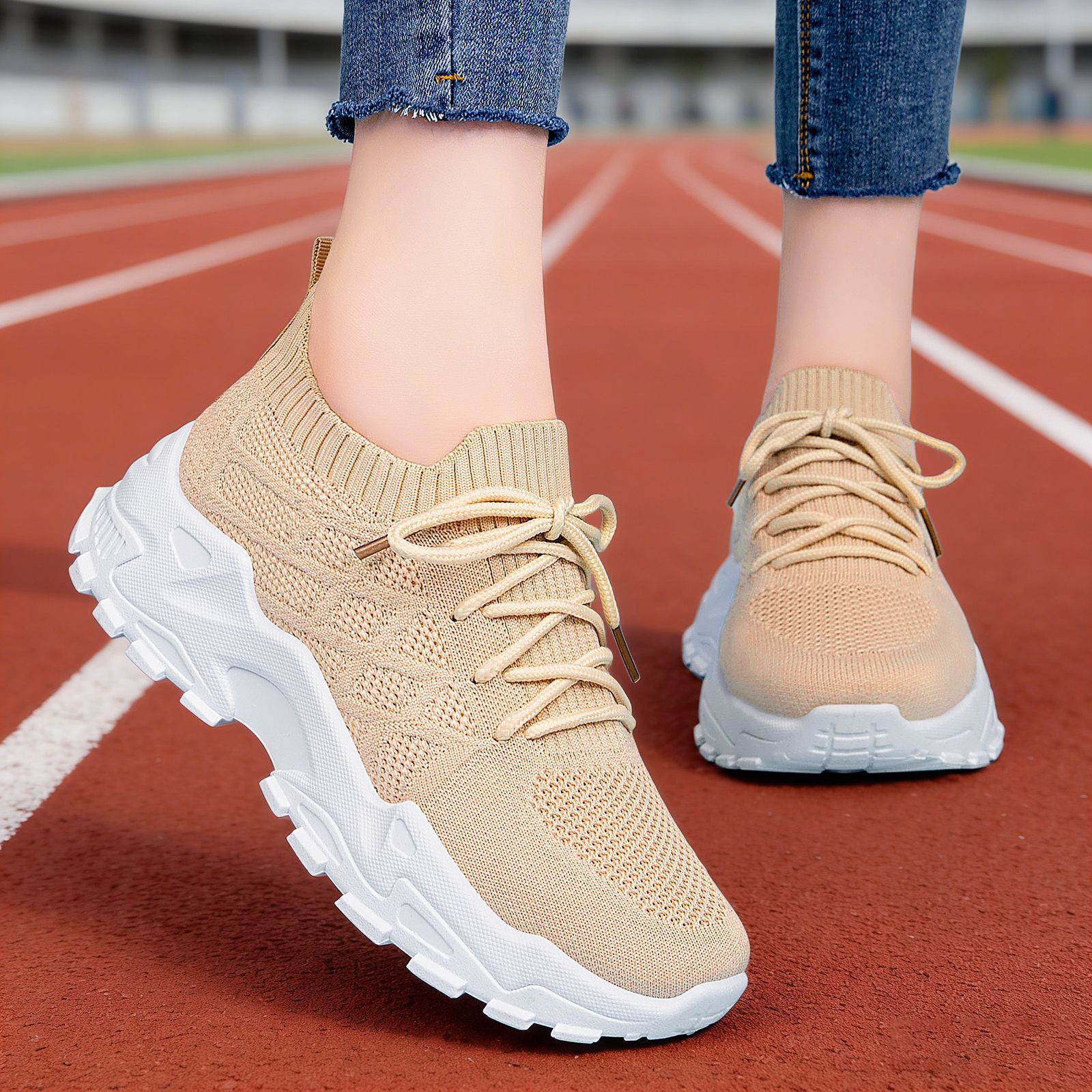 Women's Height Increasing Sneakers | Flyknit Dad Shoes with Padded Comfort Sole & Mesh Lining