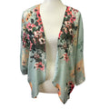 Pastel Floral Bouquet XL Sheer Polyester Long Sleeve Open Coverup Blouse Top