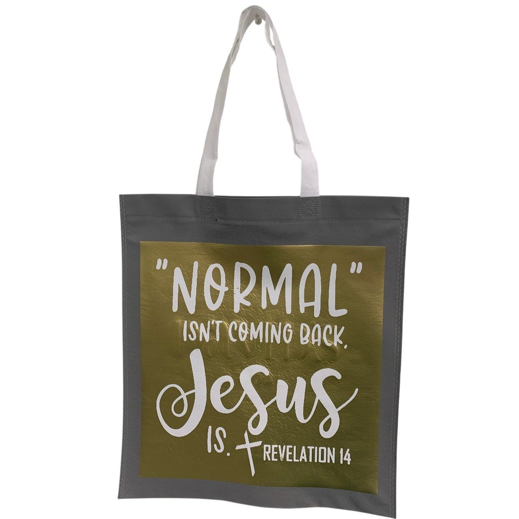 New Upcycled Hand Printed Normal Isn't Coming Back Jesus Is Shopper Tote Bag