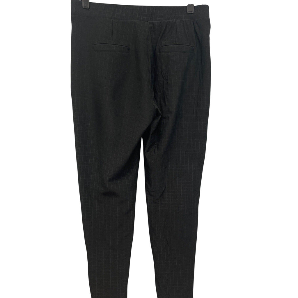 Womens Size Medium Elastic Waist Pull On Black White Square Grid Plaid Pants