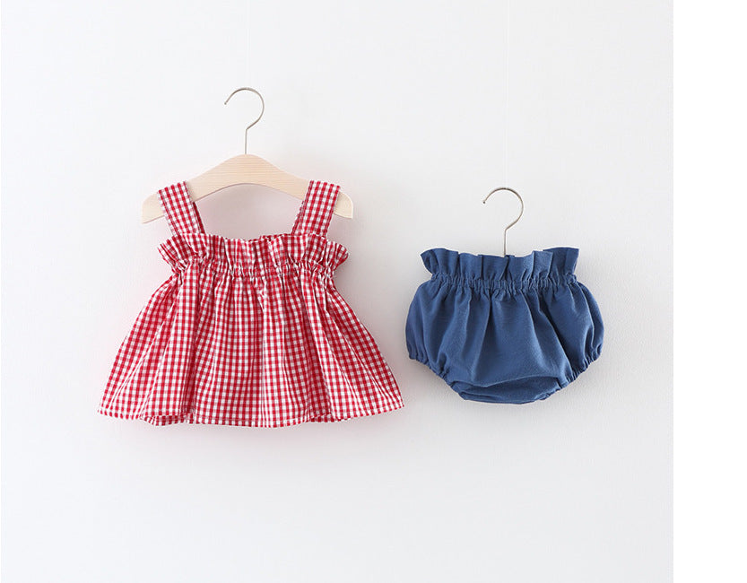 Plaid Suspenders Butt Clothes Trendy Two-piece Suit