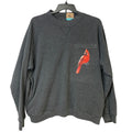 Upcycled Hand Printed Womens Large Red Cardinal Bird Long Sleeve Sweatshirt