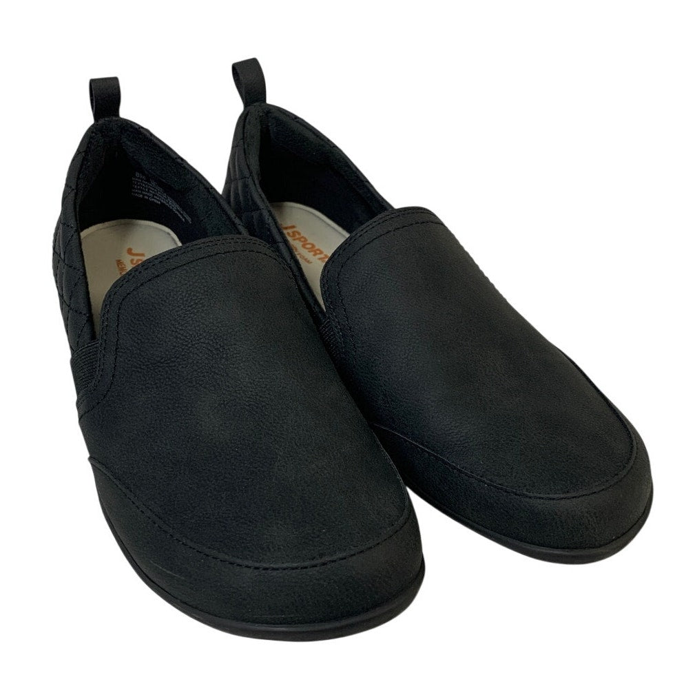 JSport Womens Size 8 Black Faux Leather Lisa Slide On Lined Memory Foam Shoes