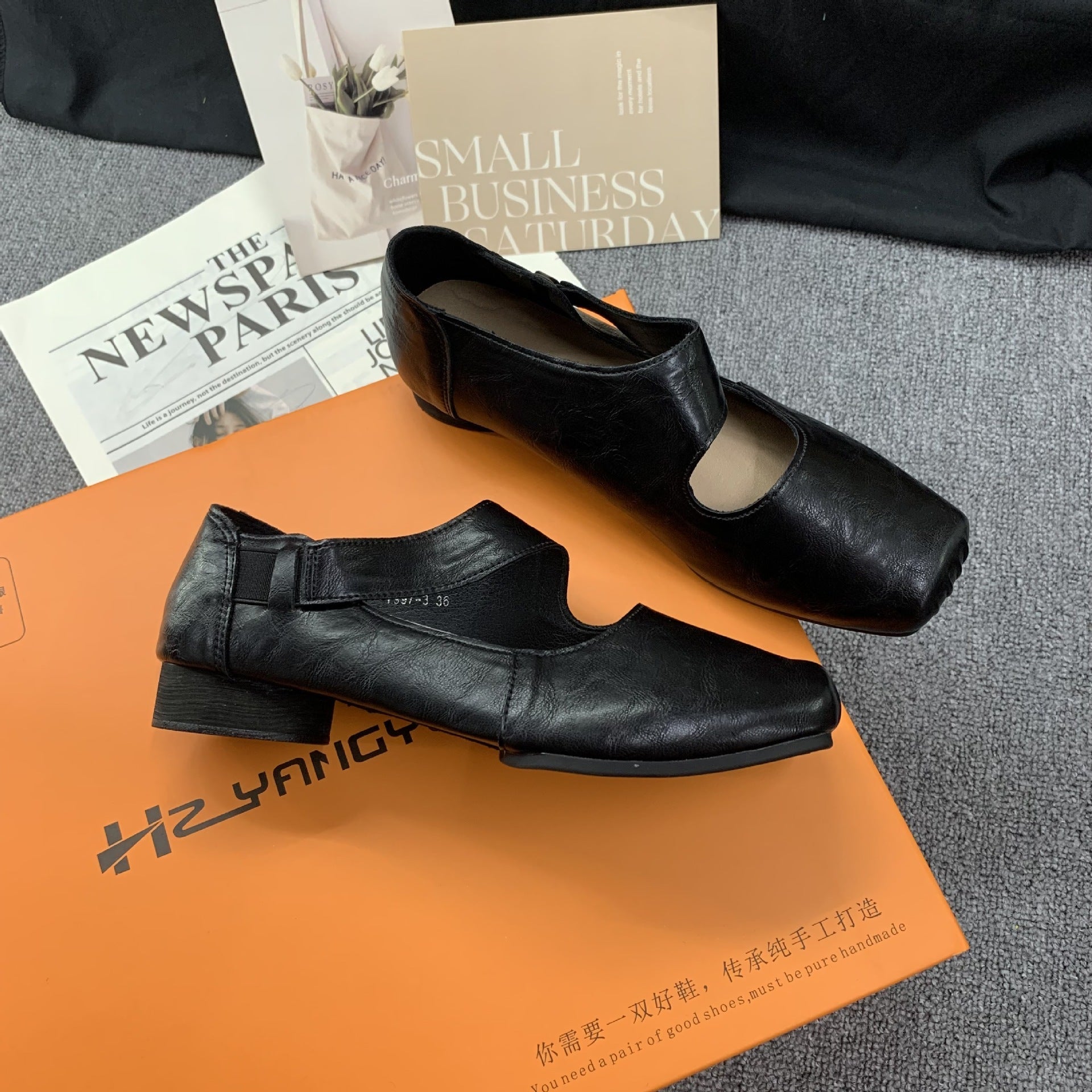 Women's Vintage Square-Toe Ballet Flats | Chunky Heel & Flat Sole Slip-On Shoes