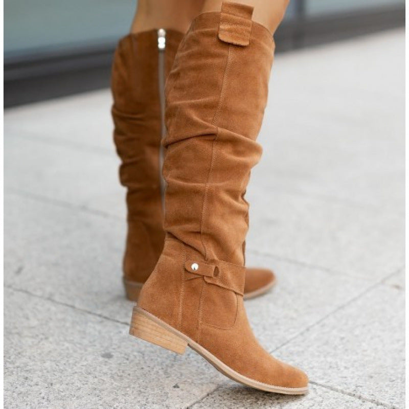 Premium Suede Over-the-Knee Boots - Side Zip Low Heel Women's Boots