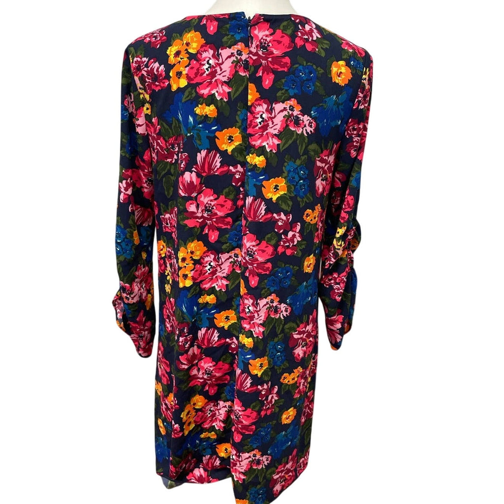 Halogen Womens Small Long Ruched Sleeve Polyester Floral Midi Shift Dress