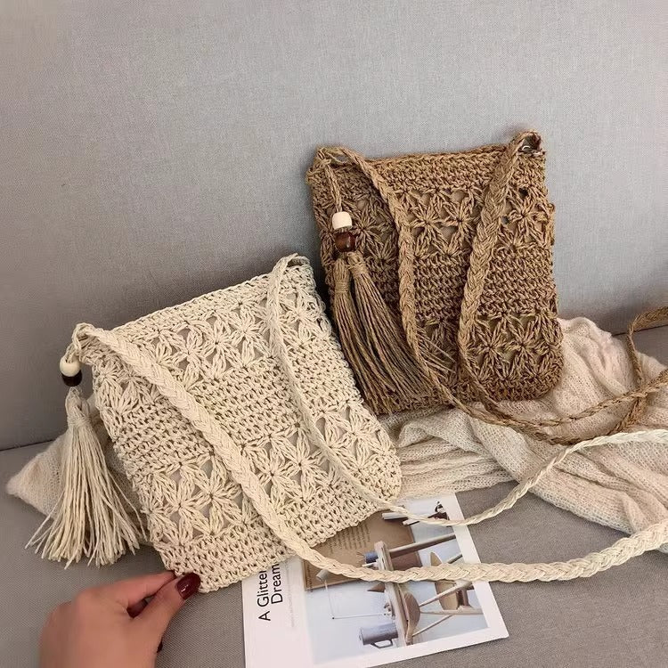 Handwoven Straw Square Shoulder Bag | Compact Woven Crossbody for Women