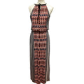 London Times Size 6 Geometric Stripe Sleeveless Front Tie Polyester Maxi Dress