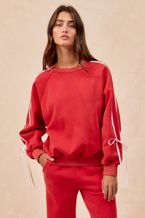 BiBi Side Lined Bow Details Fleece Sweatshirt