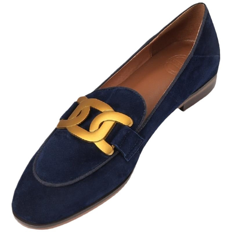 Women's Retro Metal Buckle Slip-On Loafers - Chunky Heel Platform Flats