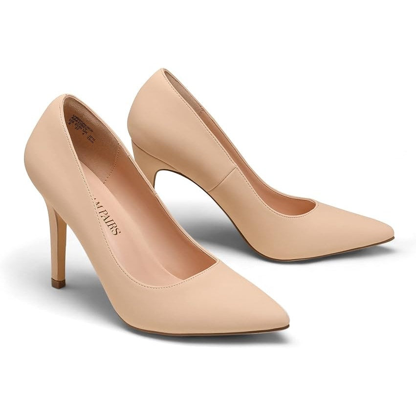 Dream Pairs Womens Size 5 Tan 4" Heel Closed Pointy Toe Slide On Pumps Shoes