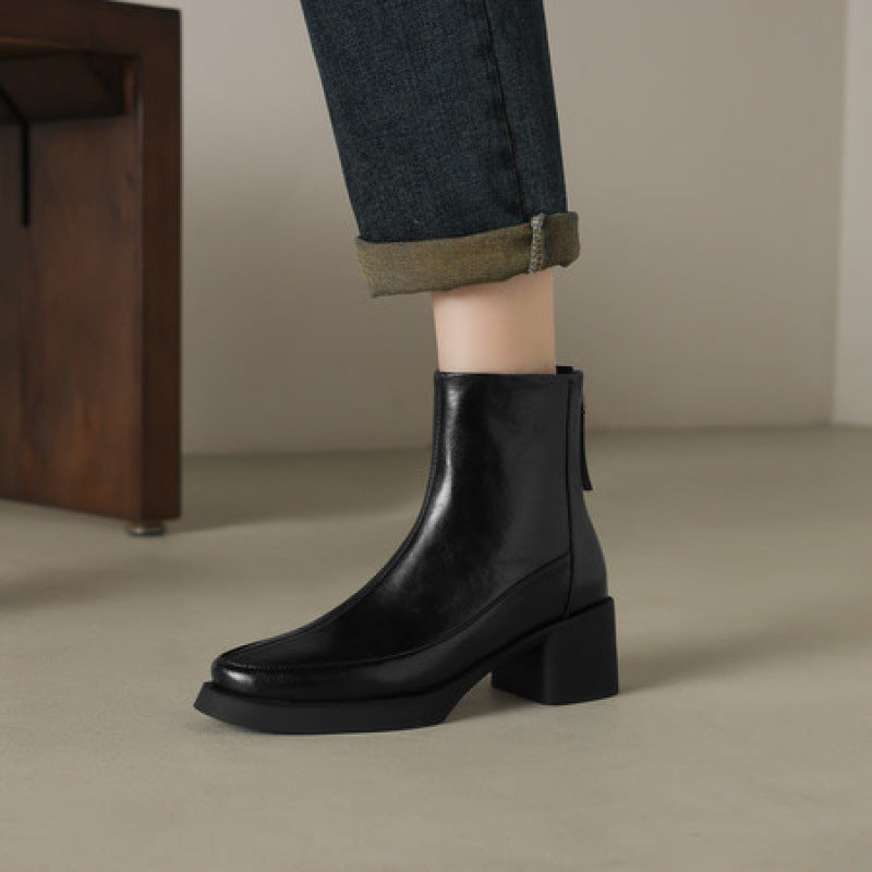 Women's Genuine Leather High-Heel Ankle Boots – Fall Winter Style