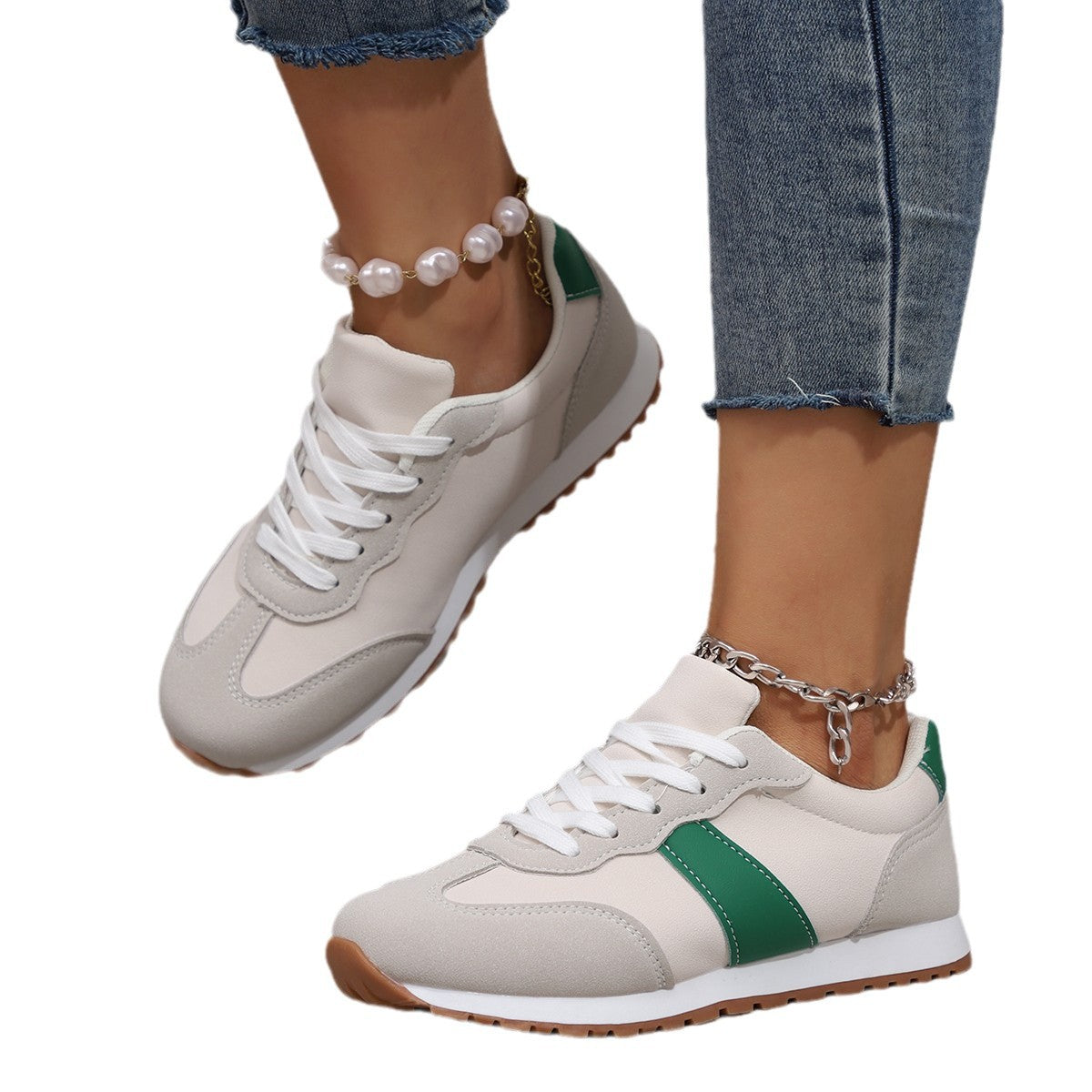 Women's Round-Toe Lace-Up Casual Thick-Soled Elevating Sneakers | Color-Block Platform Shoes