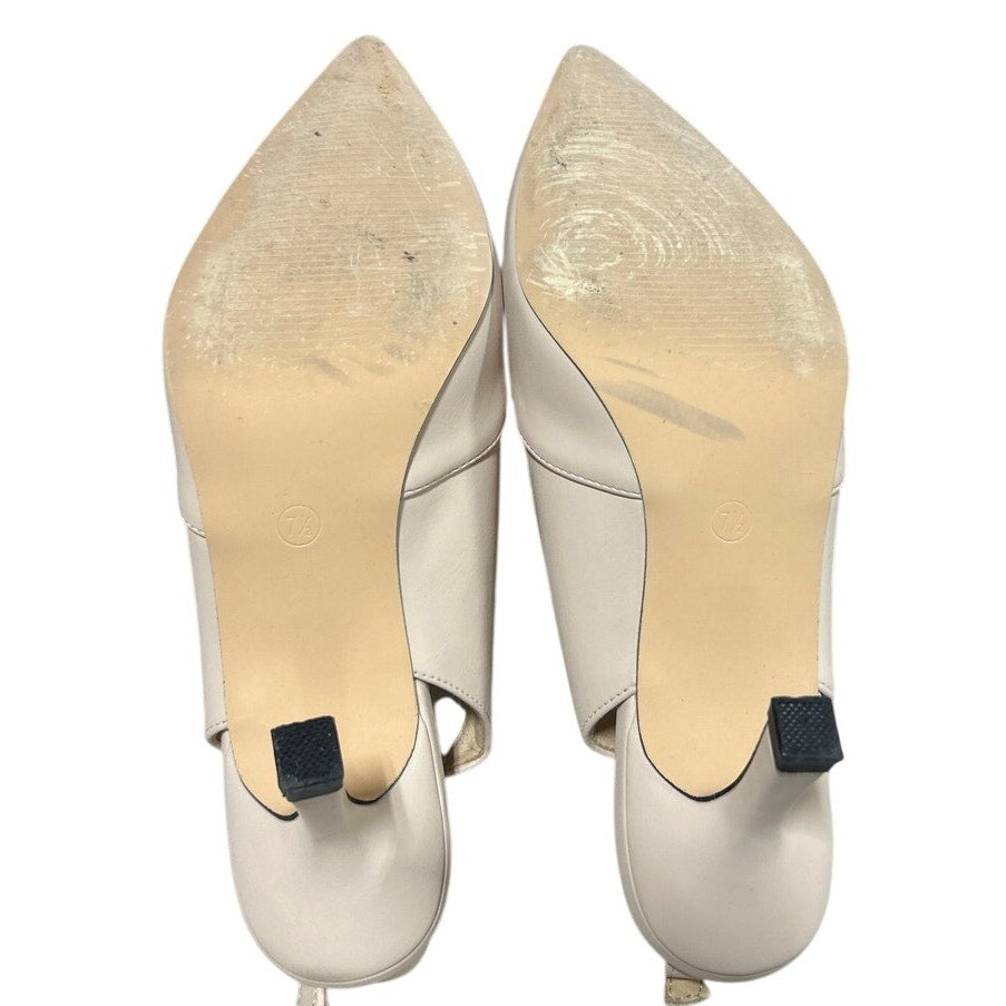 Rilista Womens Size 7.5 Tan Closed Pointy Toe Slingback Low Kitten Heel Shoes