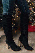 Chunky Heel Thigh-High Boots with Side Zipper for Petite Women | Black Apricot Brown