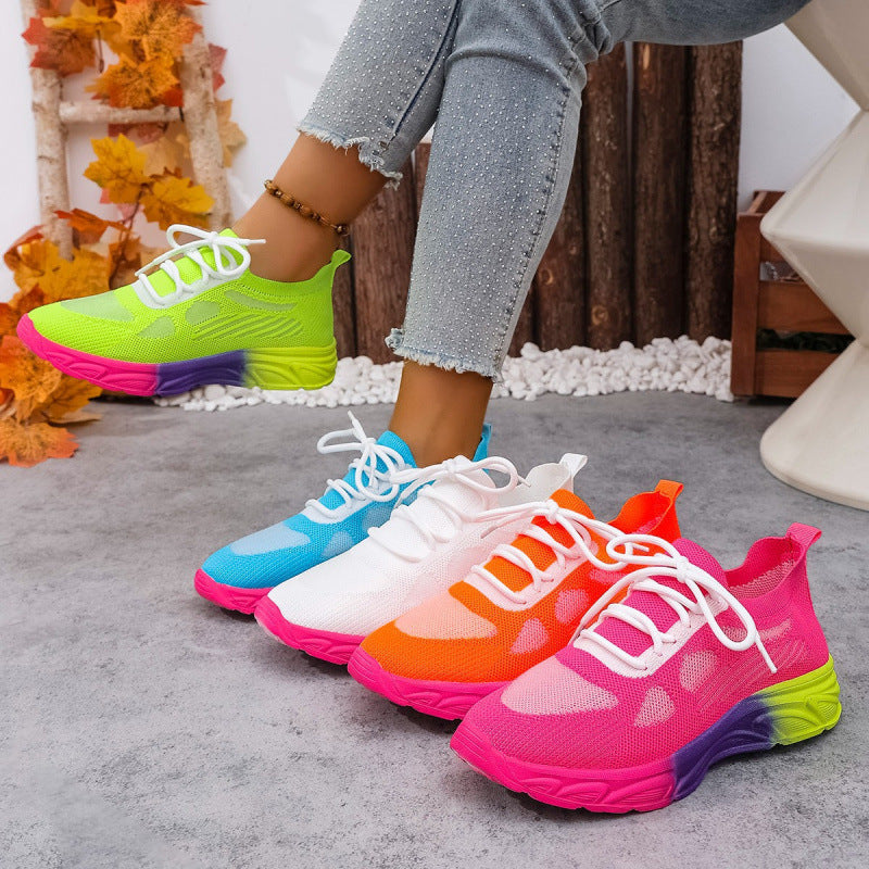 Women's Breathable Mesh Casual Flats - Lightweight Round Toe Lace-Up Shoes