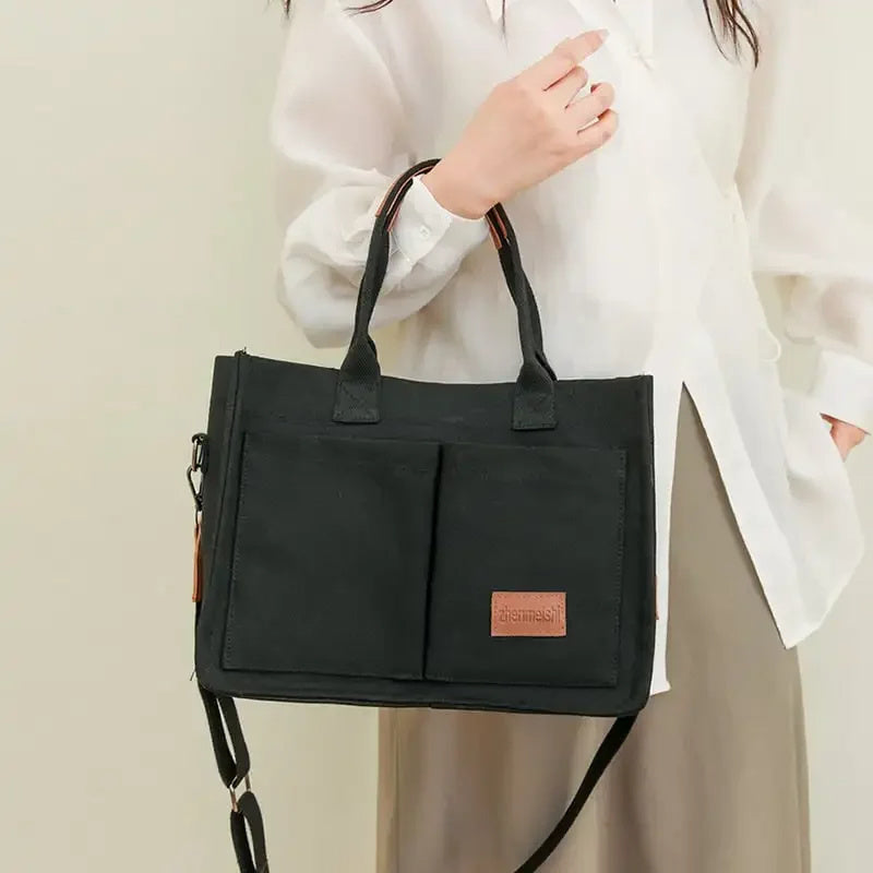 Women's Canvas Tote Bag Large Capacity Multi Pocket Shoulder Crossbody Messenger Bag