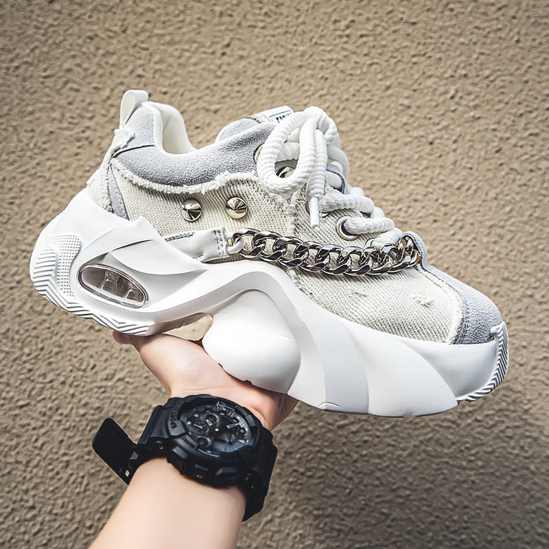 Men's Elevated Denim Sneakers - Thick Sole Casual Shoes with Height Boost