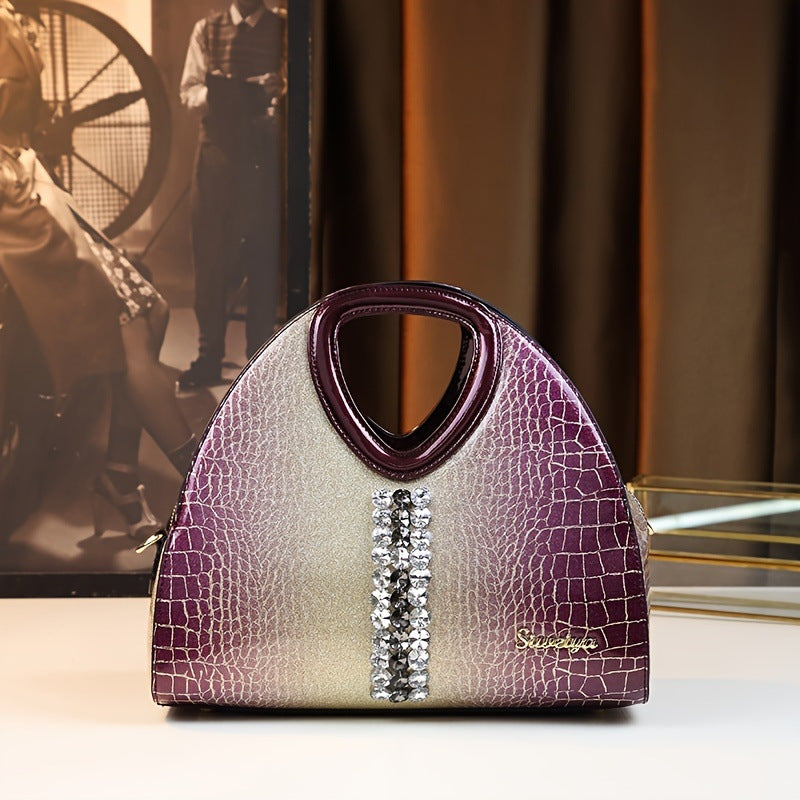 Women's Dumpling Handbag | PU Leather Shoulder Bag with Zipper Pockets – Purple & Coffee