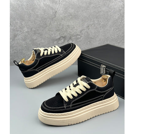 Men's Minimalist Chunky Sole Casual Sneakers | Microfiber Leather Lace-Up Shoes