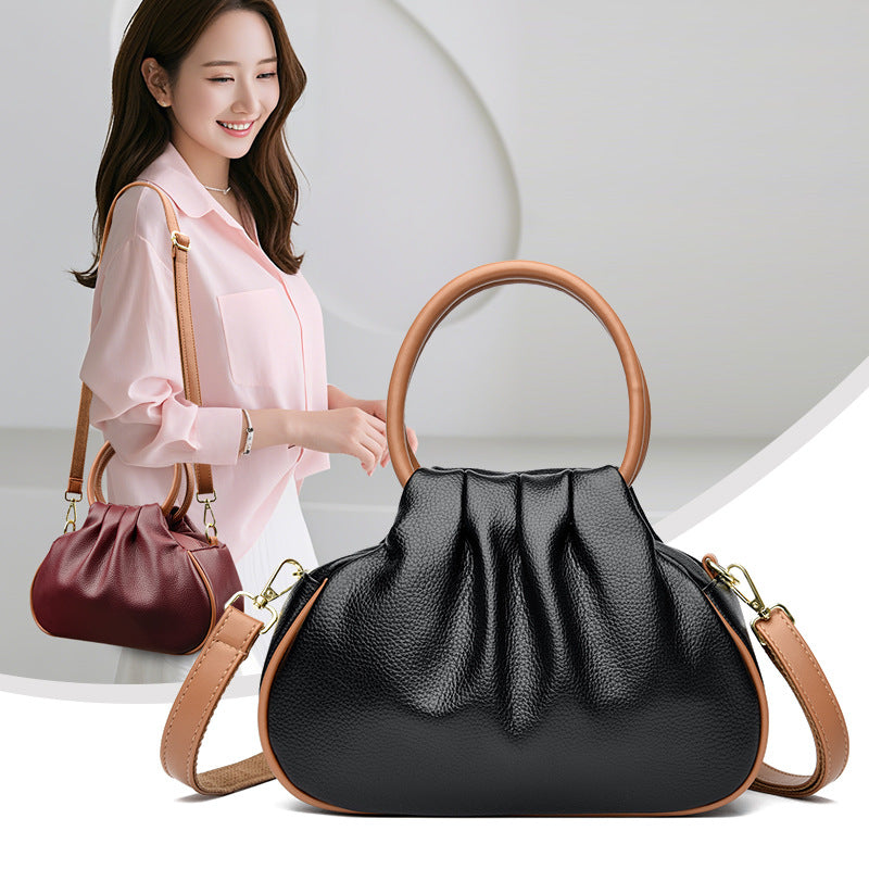 Premium Pleated Leather Crossbody Shoulder Bag for Women - Multi-Compartment Organizer