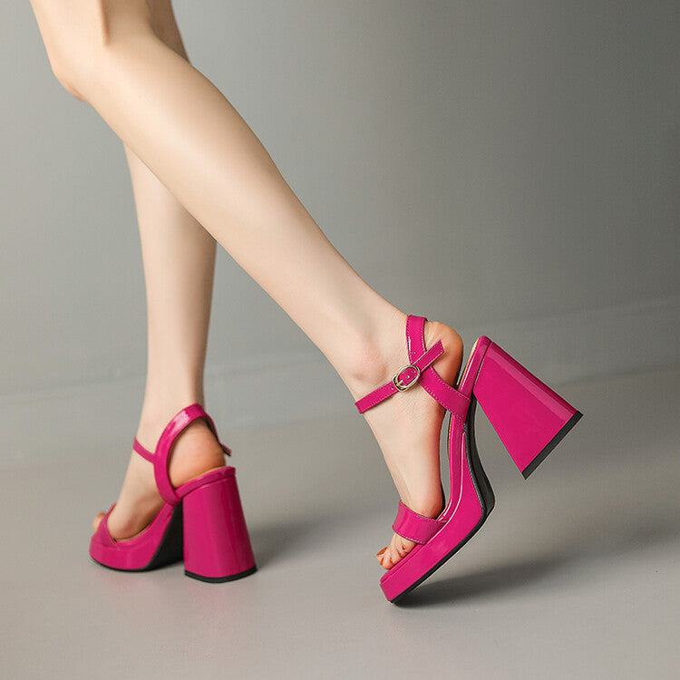 Women's Round Toe Chunky Heel Sandals with Buckle Closure – Microfiber Upper, Rubber Sole