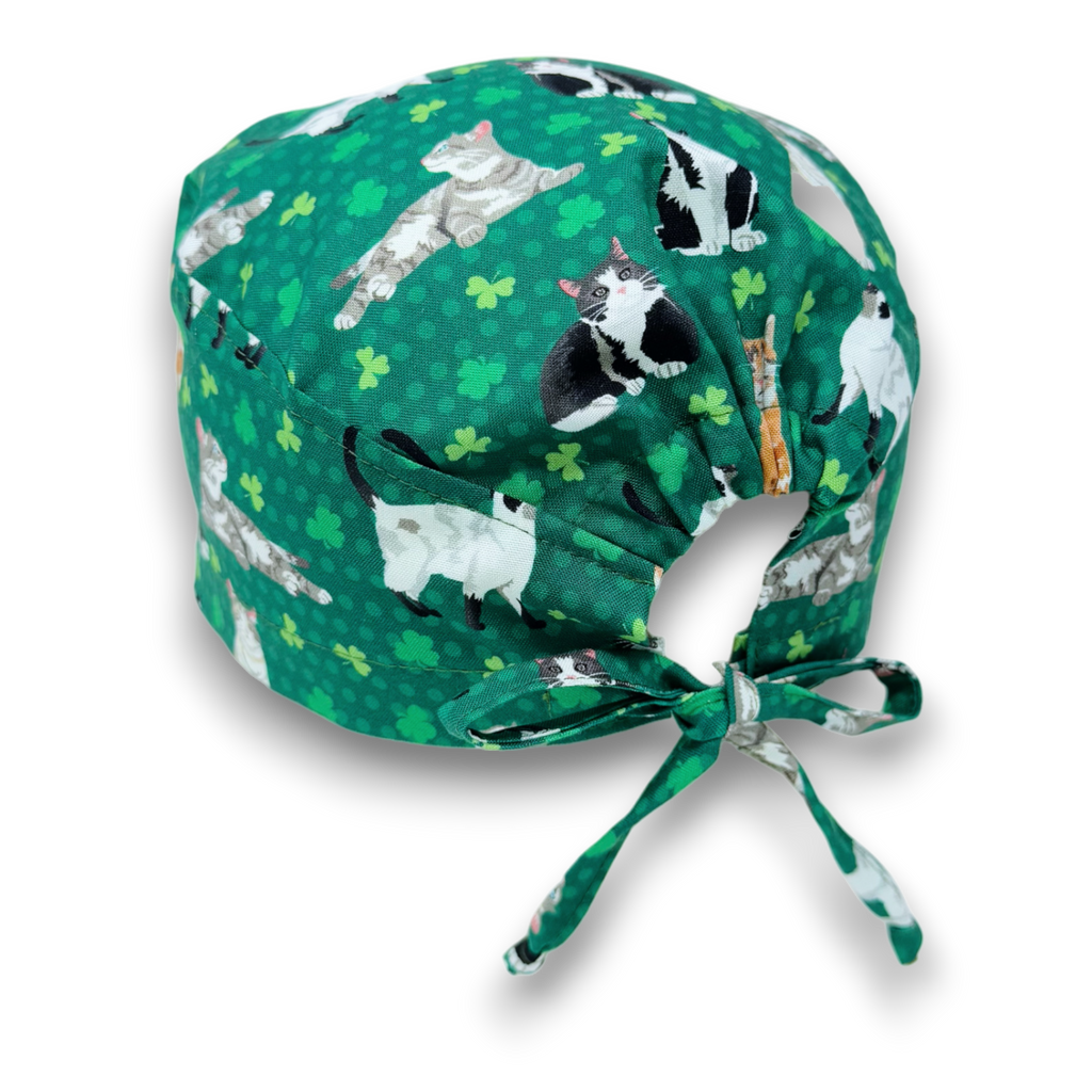 St. Patrick’s Day Skull tie-back style surgical scrub cap by Paradise Caps.