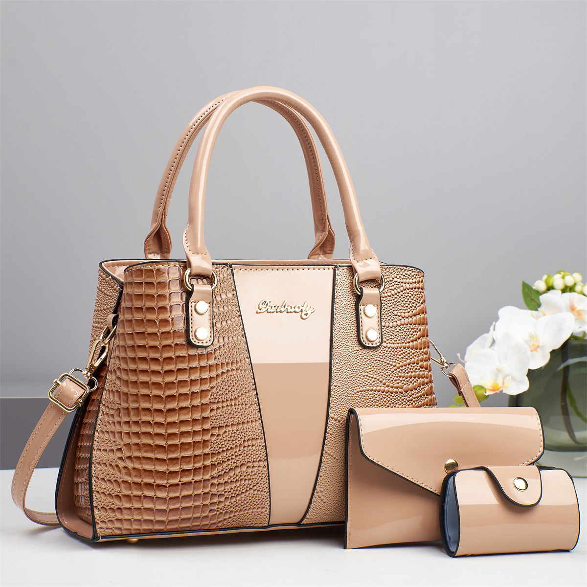 Crocodile Pattern PU Crossbody Bag Set