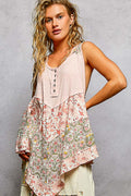 POL Round Neck Ribbed Tank with Woven Print Patch