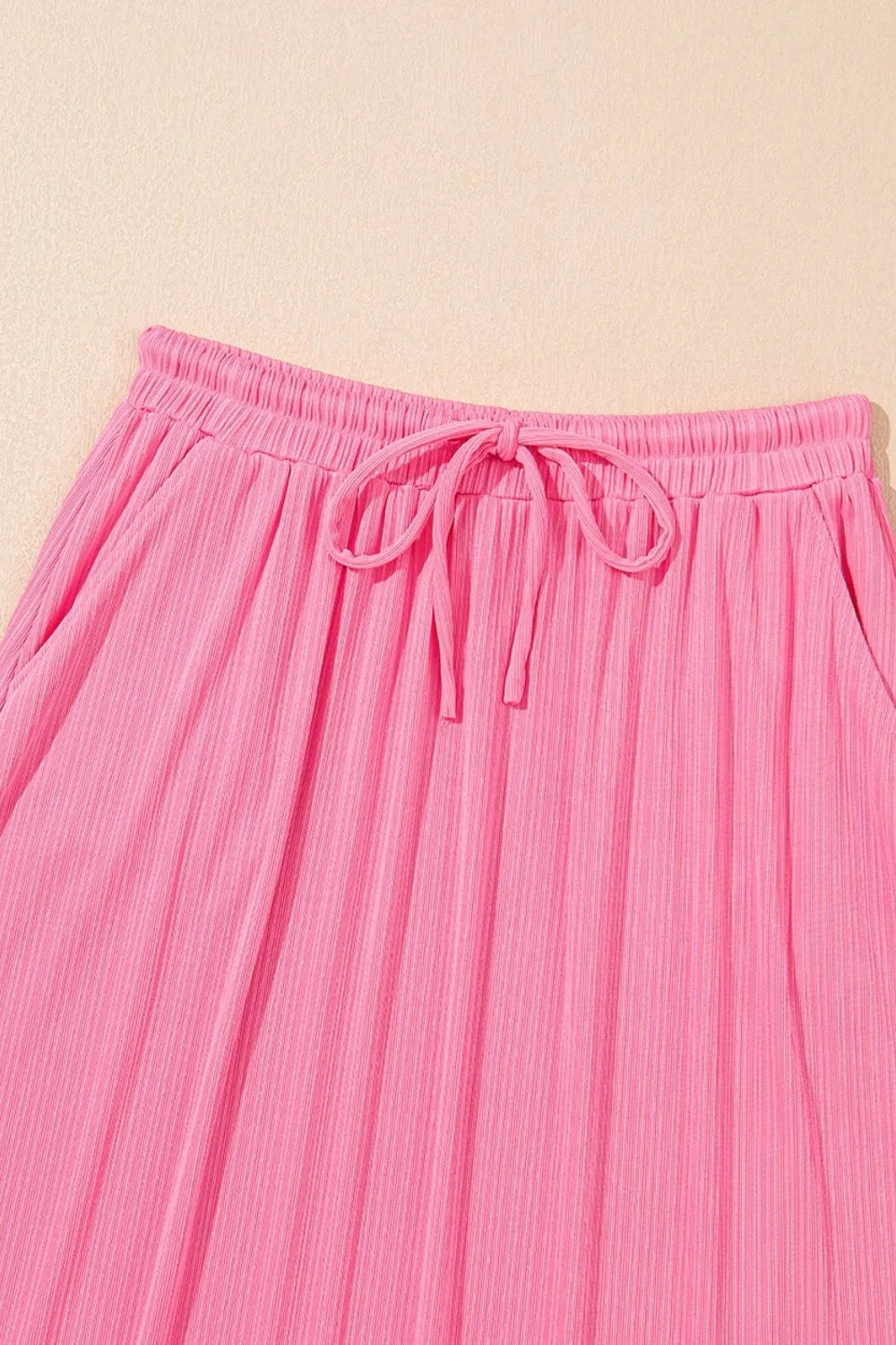 Ruffle Trim Round Neck Top and Drawstring Skirt Set