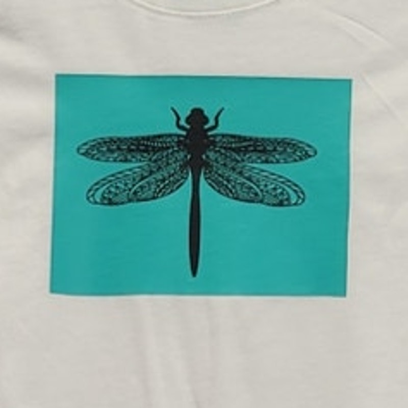 New Hand Printed Upcycled Child Large Dragonfly Colorblock Short Sleeve Tee
