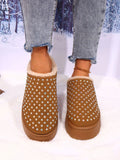 Rhinestone Round Toe Platform Slippers