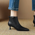 Women's Pointed-Toe High-Heel Ankle Boots - Leather Stiletto Boots with Buckle Strap & Side Zipper