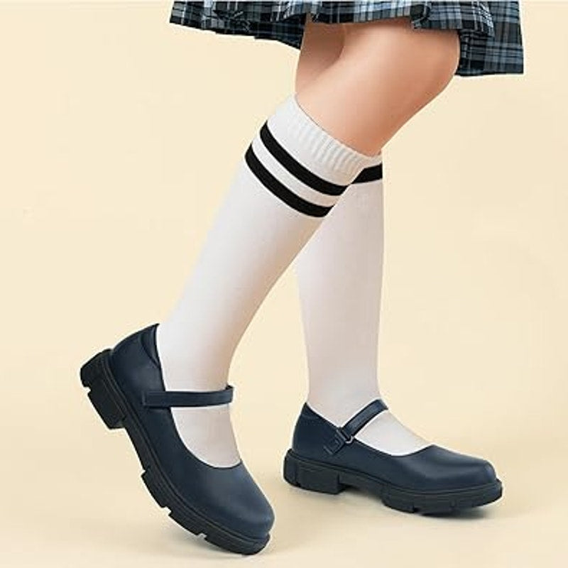 Jabasic Toddler Girls Size 8 Navy Blue Hook Loop Low Heel Mary Jane School Shoes