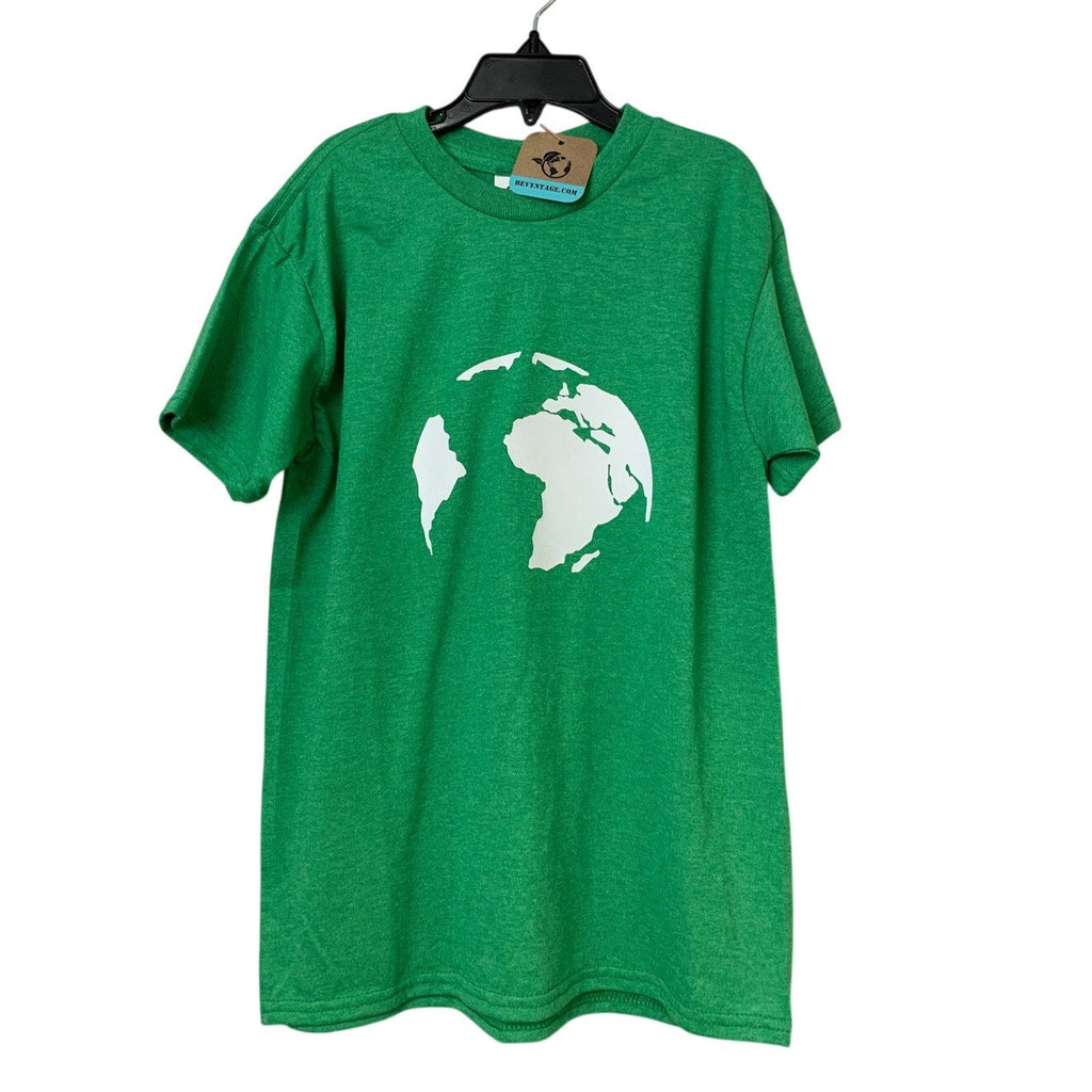 New Hand Printed Youth Medium Green Save The Planet Earth Crew Neck Tee Shirt