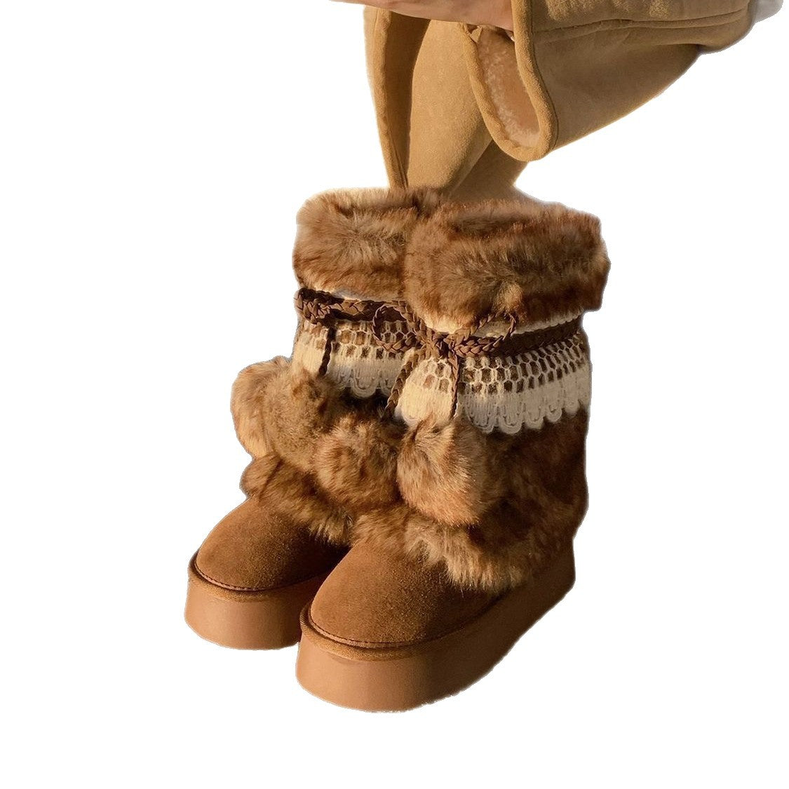 Women's Retro Chunky Ankle Boots – Fleece-Lined Suede Slip-On Winter Boots