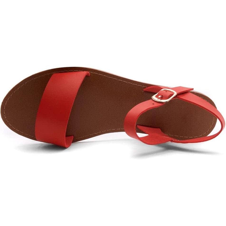 New Herstyle Womens Size 6.5 Red Flat Sandals Open Toe Ankle Strap Shoes