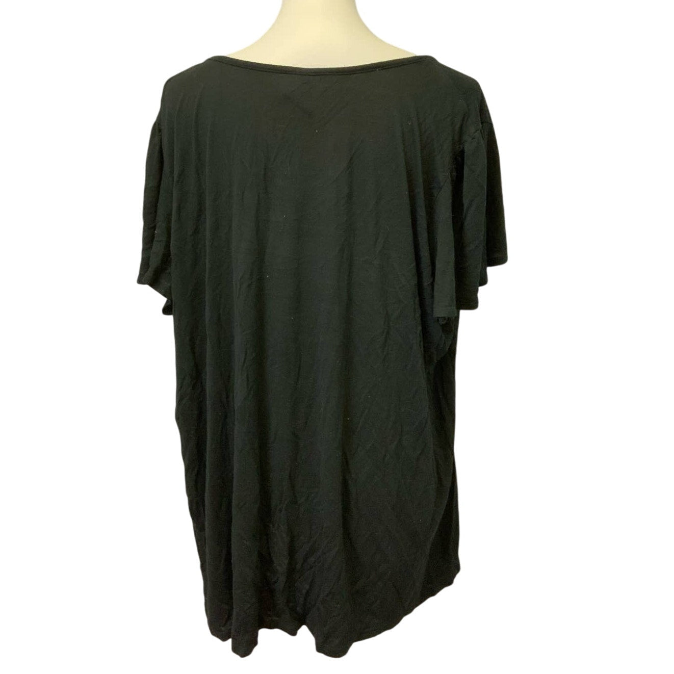 Just My Size Womens 4X Flowy Scoop Neck Short Sleeve Black Cotton Blend Blouse